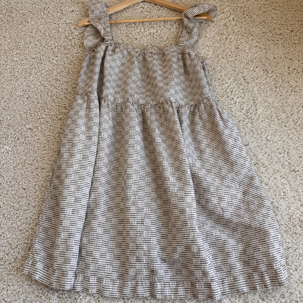 Madewell Striped Ruffle Strap Mini Dress Womens XL Cream Brown Cotton Linen Exc